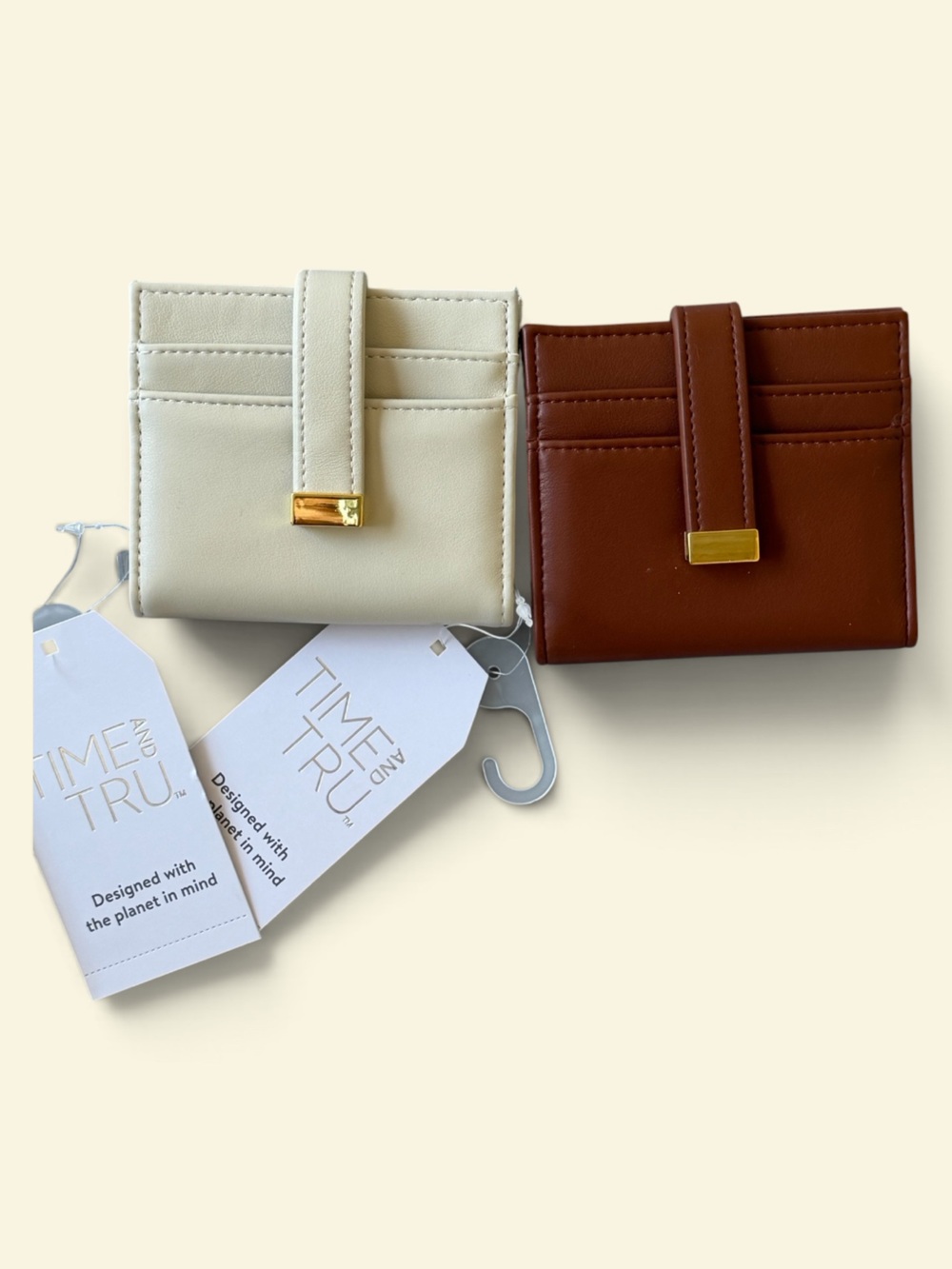 Time and Tru Brown and Cream Bi-Fold Wallet Duo with Gold Accent